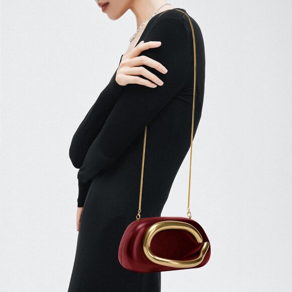 Women's Wine Red PU leather Acrylic Magnetic Buckle High Quality Trendy Clutch - Picture 5 of 6